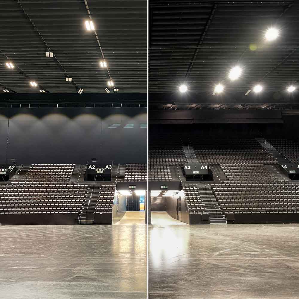 Curtain track system by HOAC for audience separation