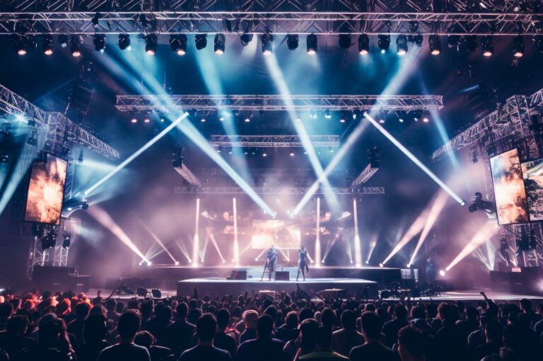 Eine Bühne mit mehreren Leuchtelementen.